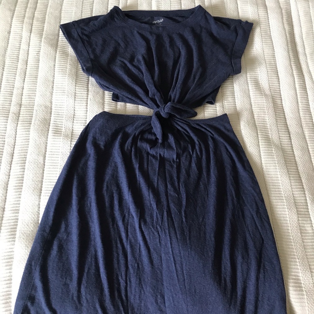Aerie cutout cotton dress navy blue xs